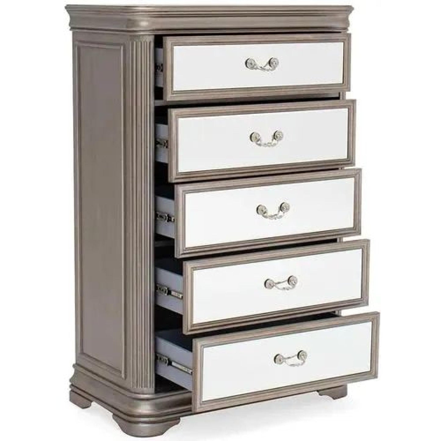 Vida Living Jessica Champagne Mirrored 5 Drawer Tall Chest