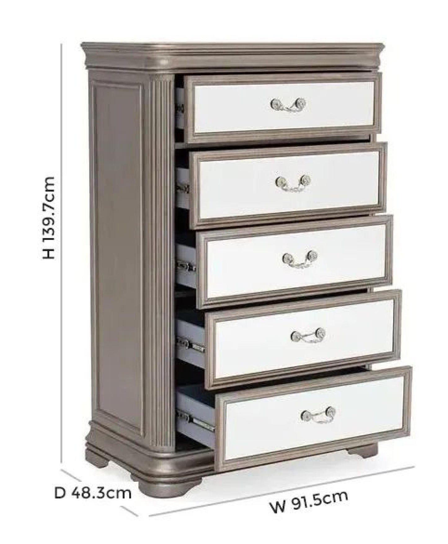 Vida Living Jessica Champagne Mirrored 5 Drawer Tall Chest