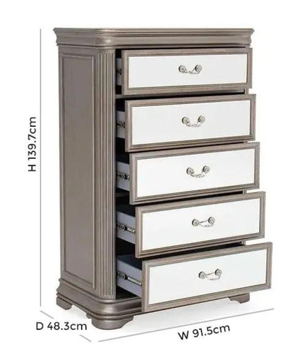 Vida Living Jessica Champagne Mirrored 5 Drawer Tall Chest