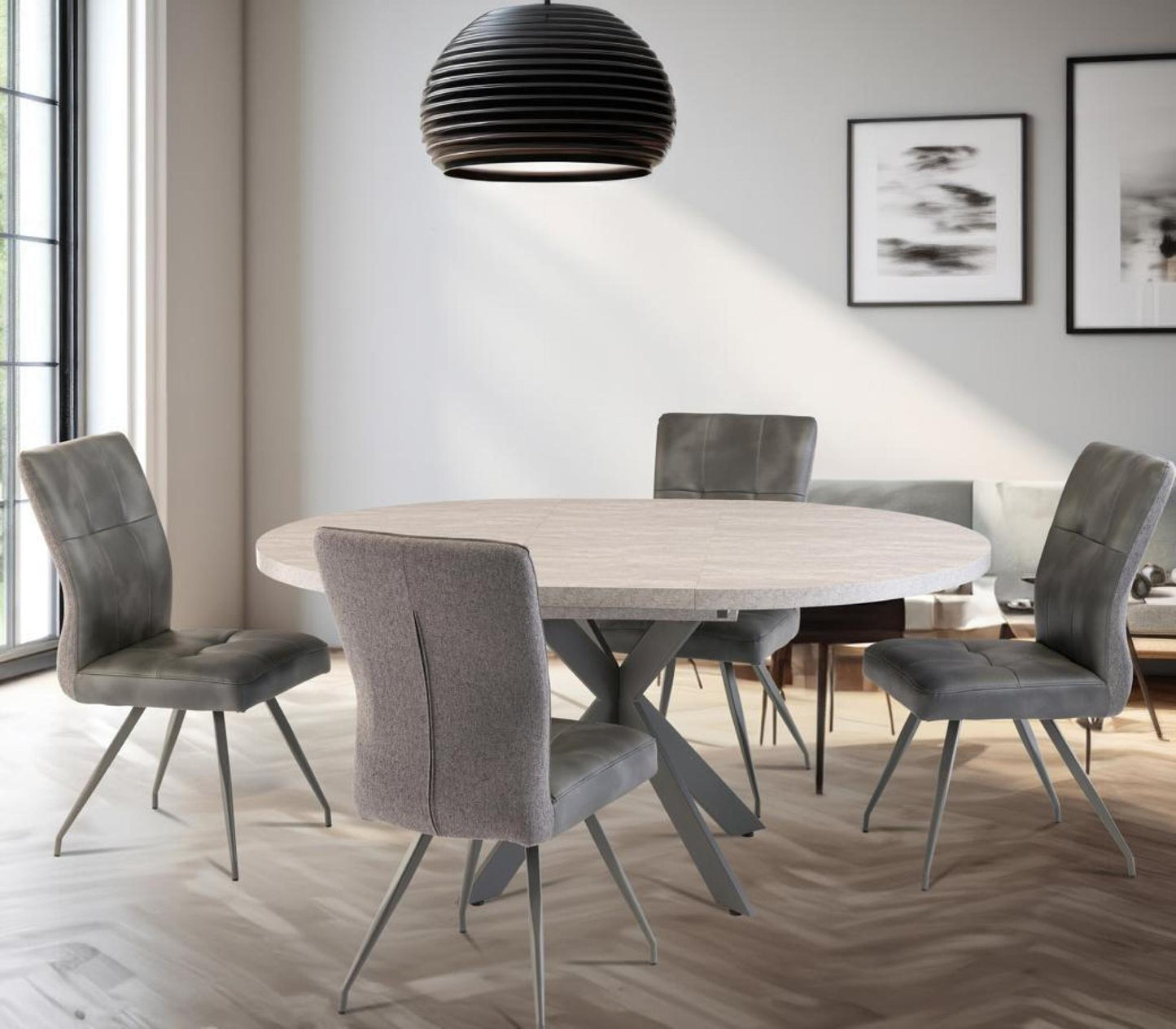 Rimini Light Grey 4 Seater Round Extending Dining Table