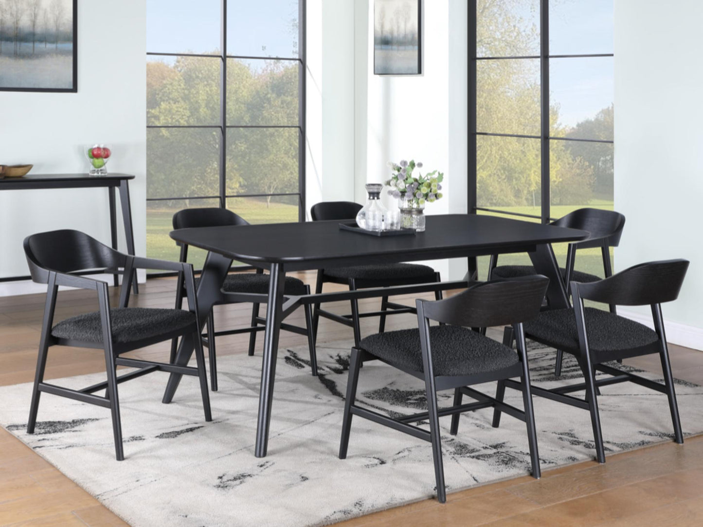 Carrington Black Oak Dining Set, 140cm Extending Rectangular Top - 6 Chairs