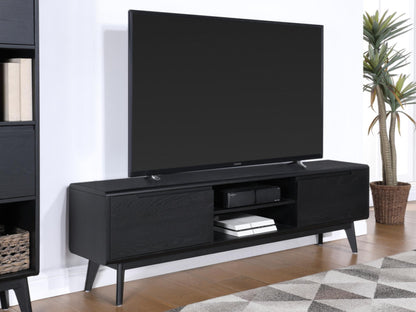 Carrington Black Oak Large TV Unit, 180cm L with Storage for Television Upto 70inch Plasma