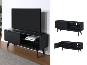 Carrington Black Oak Medium TV Unit, 121cm L with Storage for Television Upto 50inch Plasma