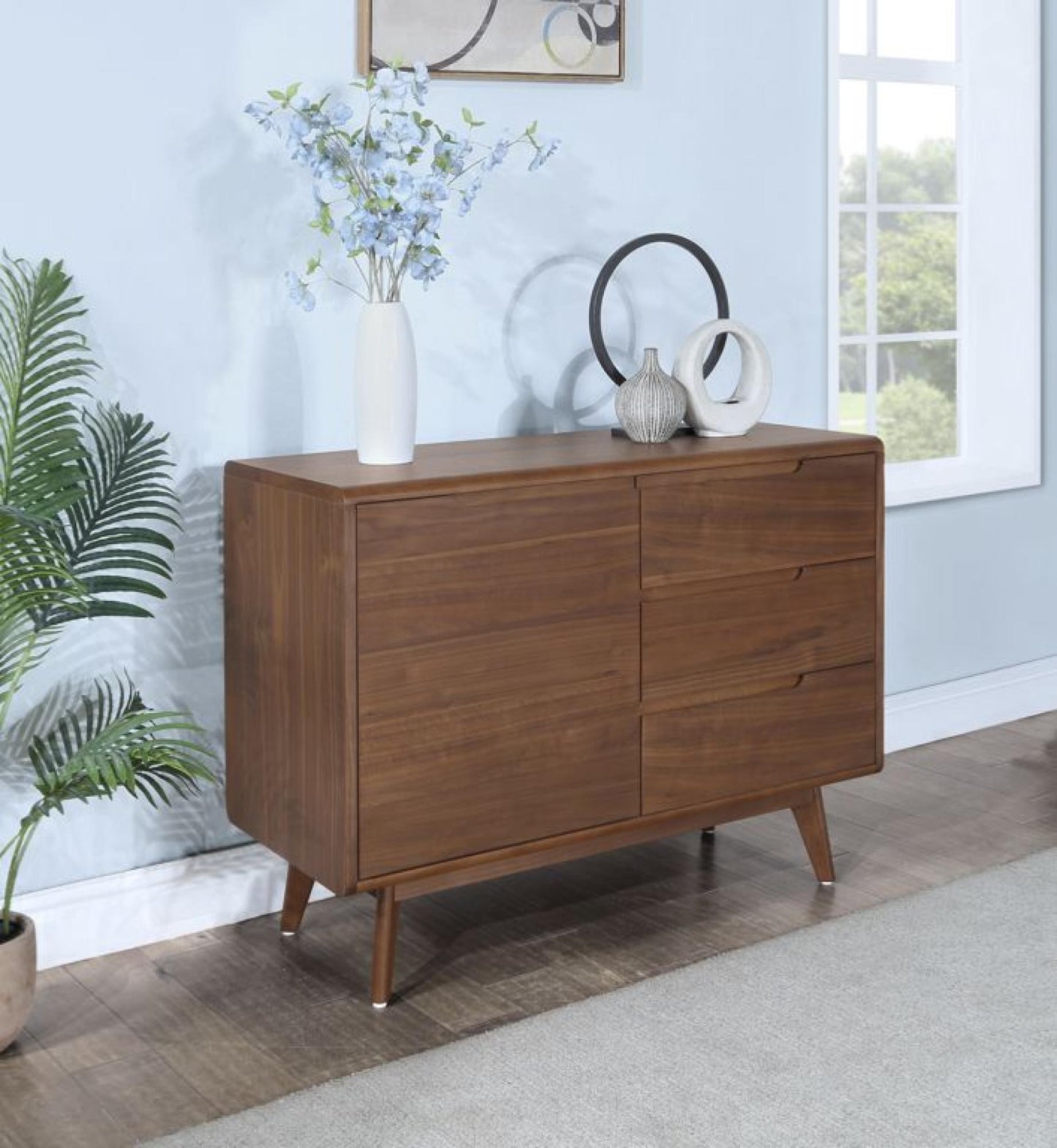 Carrington Walnut 1 Door 3 Drawer Compact Sideboard