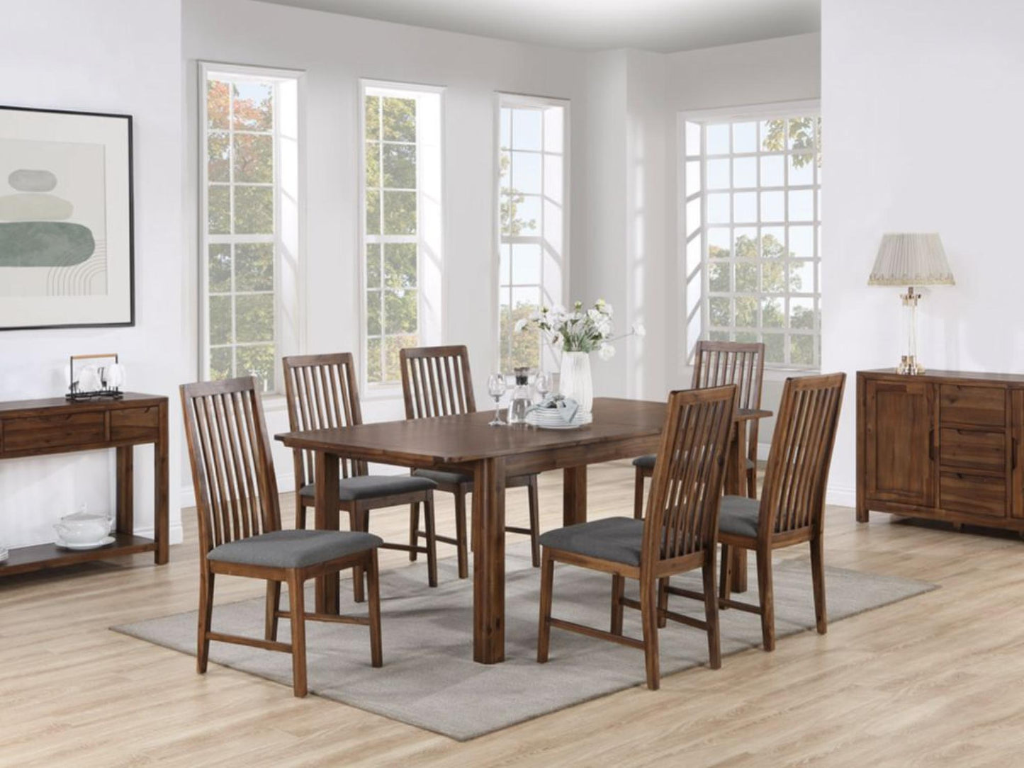 Monterey Acacia Wood Dining Set, 160cm Rectangular Top - 6 Chairs