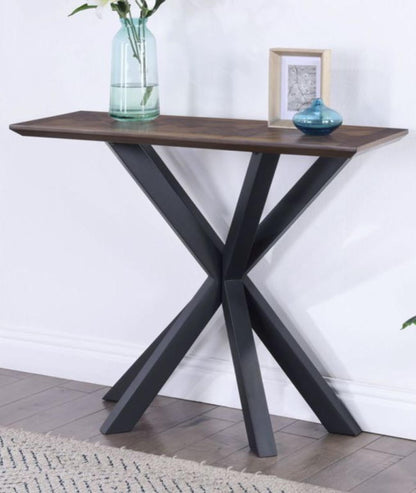 Nevada Mindi Wood Parquet Top Rectangular Console Table