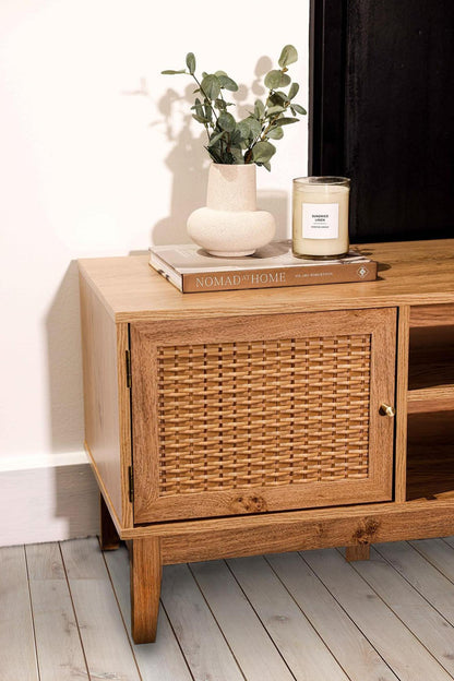 Bordeaux Oak and Faux Rattan TV Unit