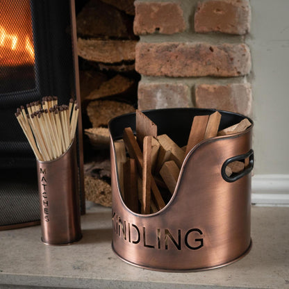 Copper Logs Kindling Buckets and Matchstick Holder