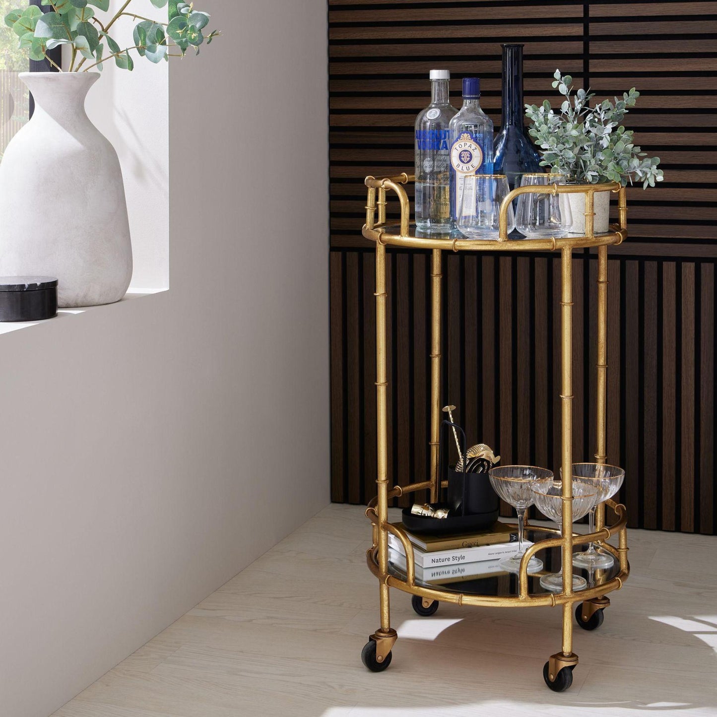 Gold Glass Round Drinks Trolley