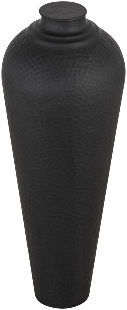 Matt Black Metal Medium Hammered Vase with Lid