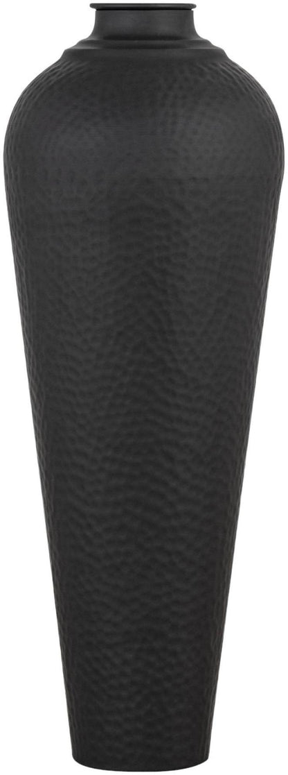 Matt Black Metal Medium Hammered Vase with Lid