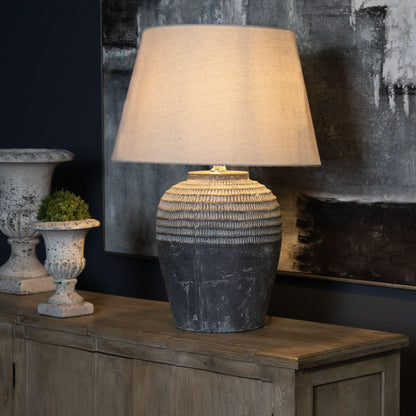 Amalfi White and Grey Ceramic Stone Carved Lamp