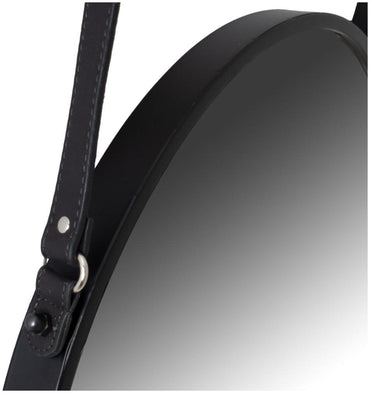 Matt Black Metal Rimmed Hanging Wall Mirror with Black Strap