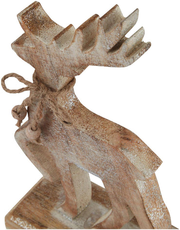 White Wash Wooden Sparkle Reindeer Decoration