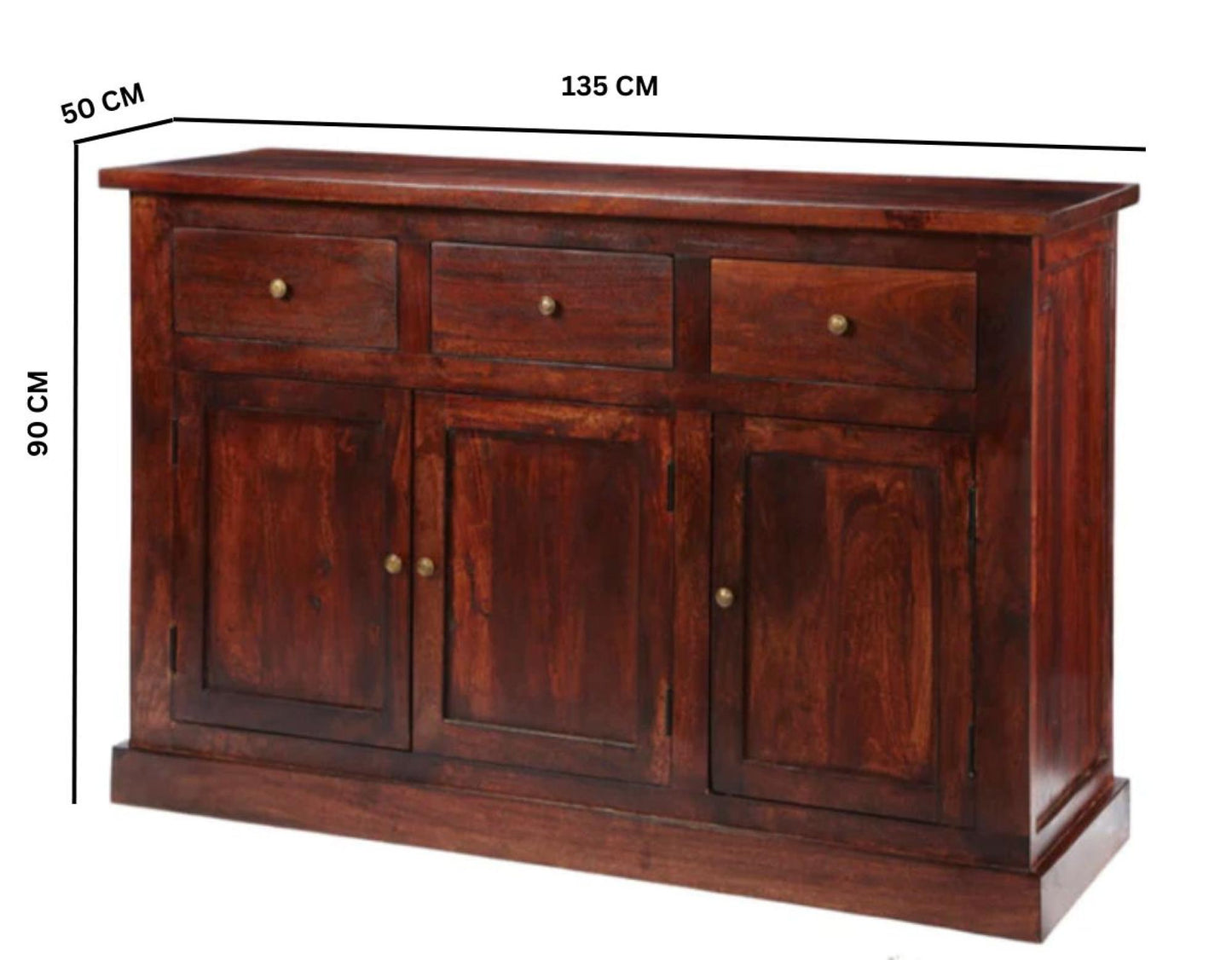 Jaipur Dark Mango Wood 135cm Large Sideboard - 3 Doors