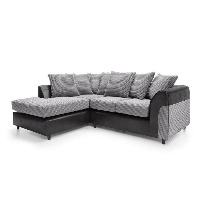 Harley Cord Fabric Corner Sofa - Black-Left Facing