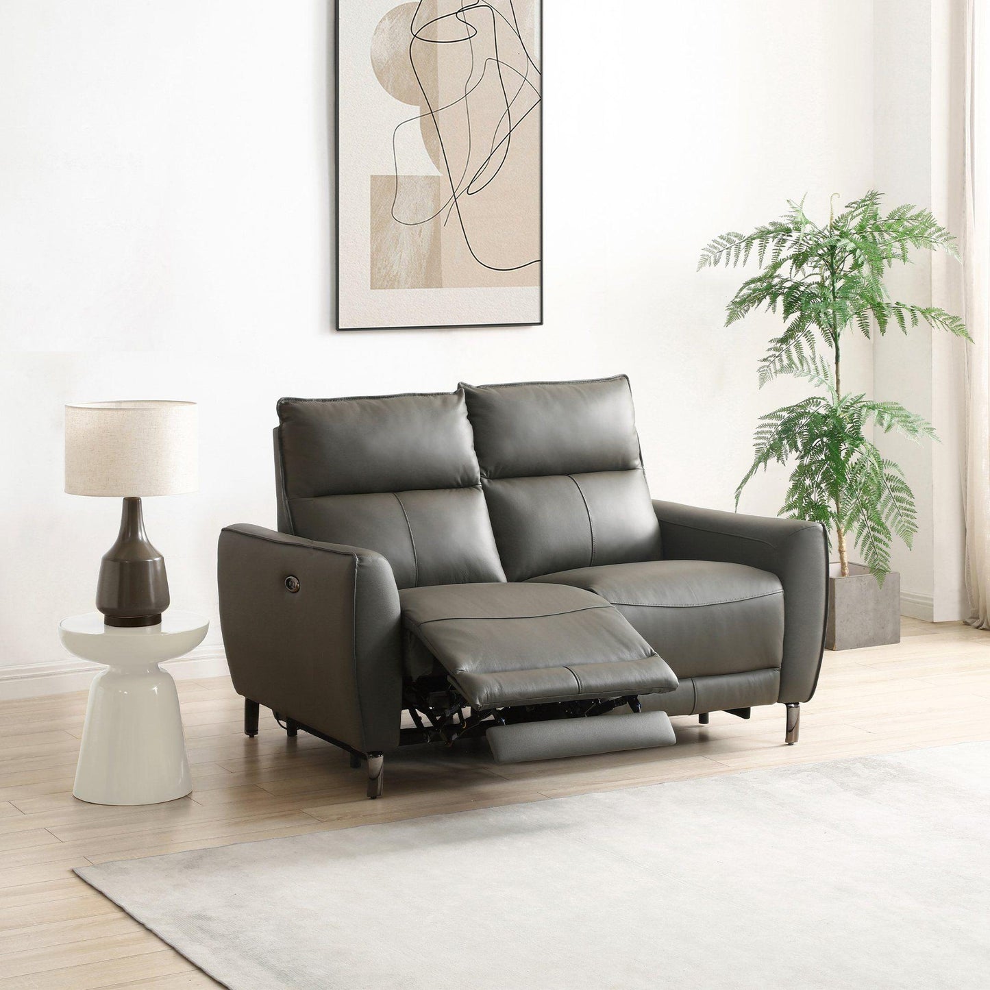 Brooke Grey Leather 2 Seater Electric Recliner Sofa