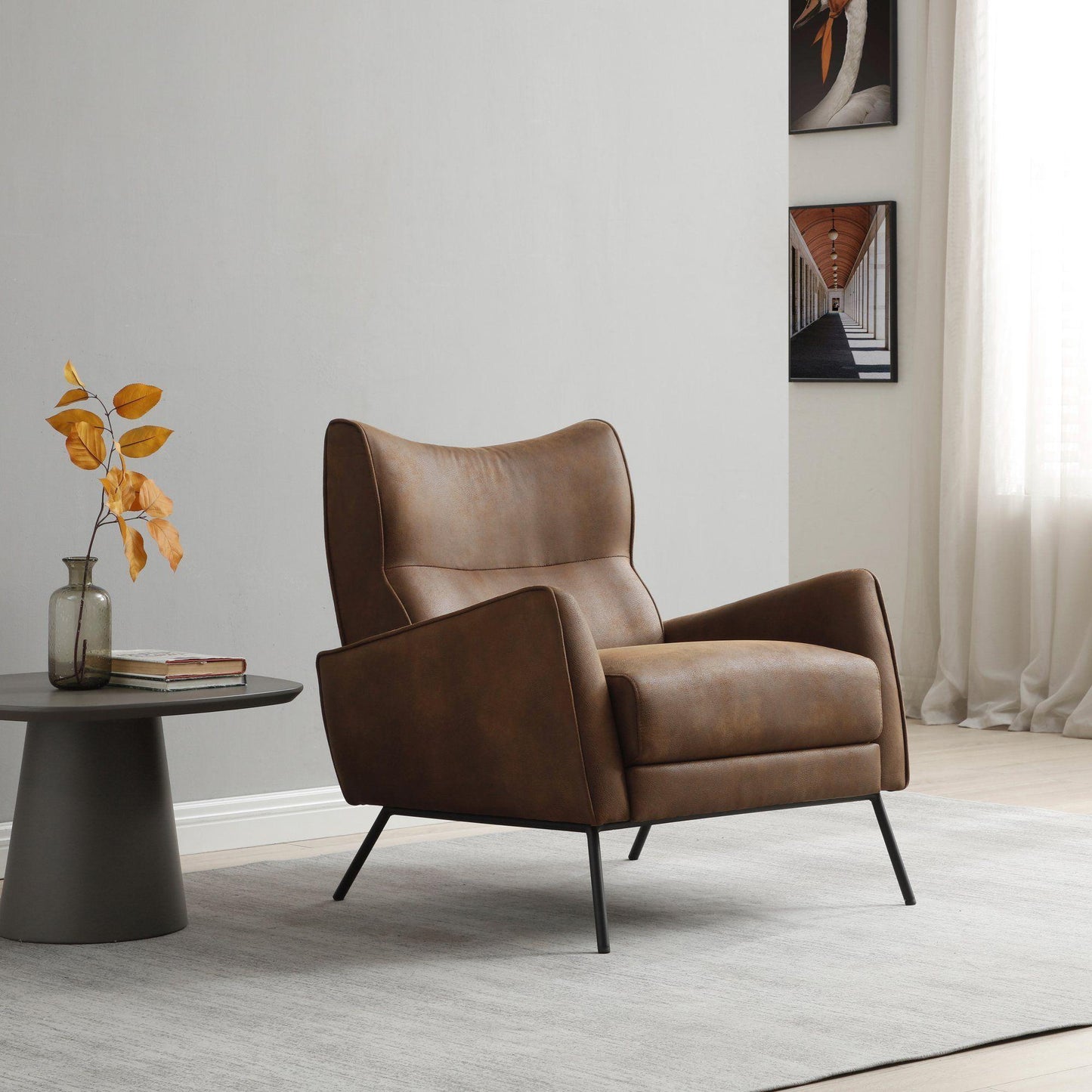 Chloe Brown Leather Look Fabric Accent Armchair