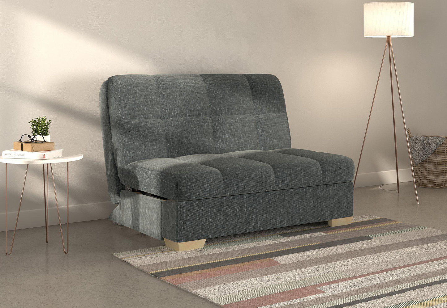 Portman Grey Piero Thunderstorm 2 Seater Fabric Pull Out Sofa Bed