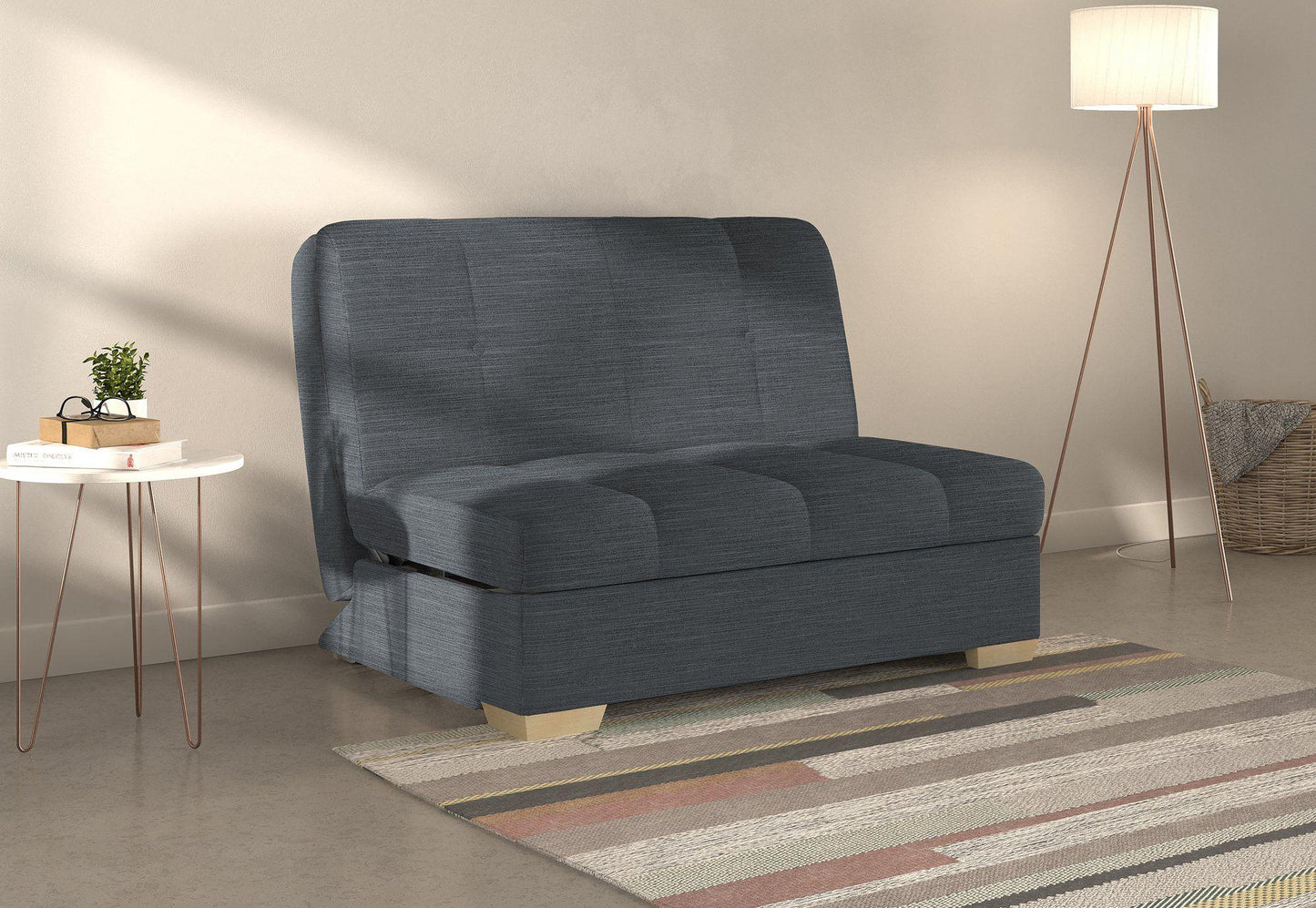 Portman Blue Dalton Stone 2 Seater Fabric Pull Out Sofa Bed