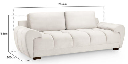 Azzuro Cream Velvet Fabric 3 Seater Sofa