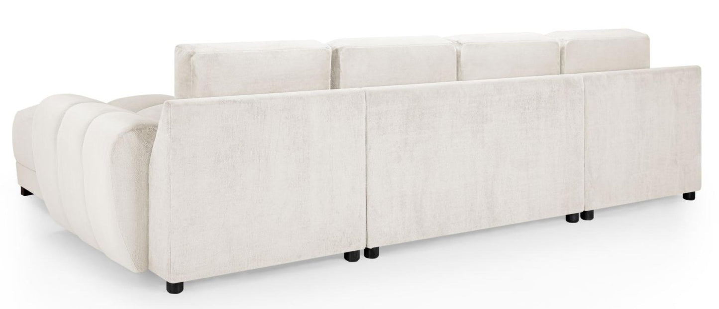 Luxurious Cream Velvet U-Shaped Sofa with Sofabed & Storage