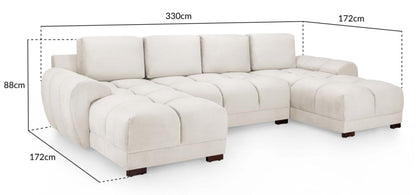 Luxurious Cream Velvet U-Shaped Sofa with Sofabed & Storage