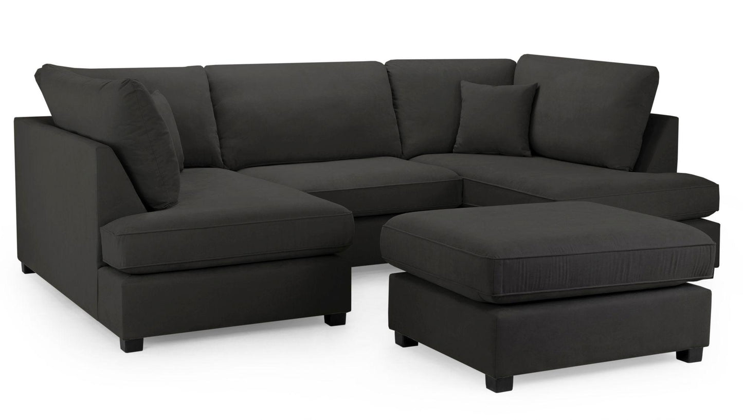 Carnaby Classic Black Fabric U Shape Corner Sofa Suite