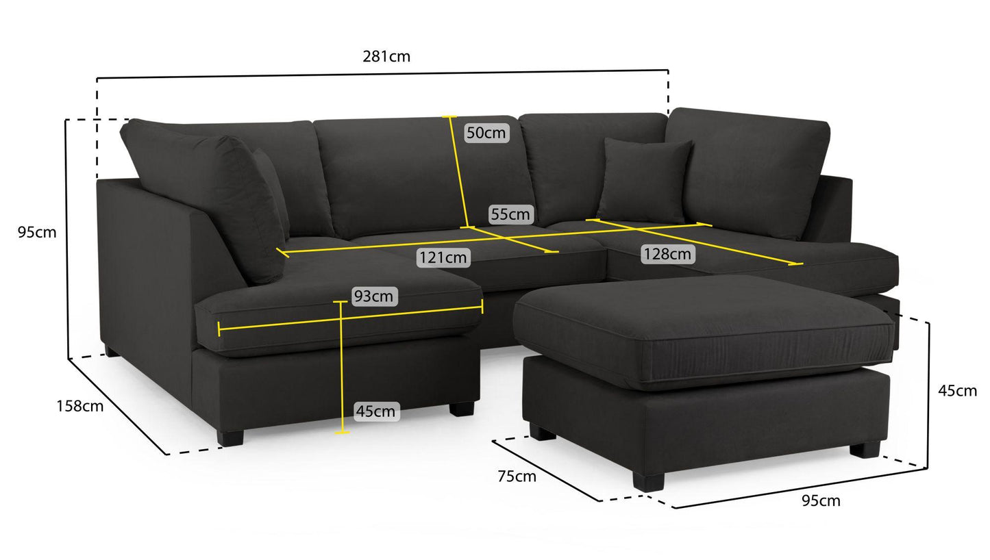 Carnaby Classic Black Fabric U Shape Corner Sofa Suite