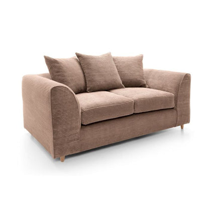 FURCO Brown Jumbo Cord 2-Seater Sofa with Comfort Cushions and Solid Wood Frame