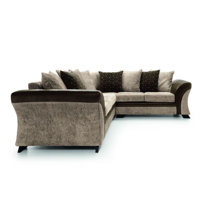 Faro Modern Style Crushed Chenille Fabric Corner Sofa - Brown