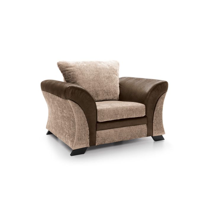 Farrow Crushed Chenille Armchair with Scrolled Arms - Brown Upholstery