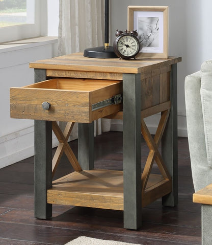 Urban Elegance Reclaimed Wood 1 Drawer Lamp Table