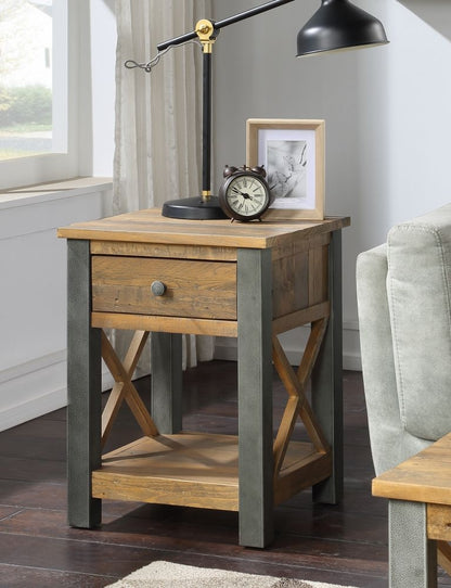 Urban Elegance Reclaimed Wood 1 Drawer Lamp Table