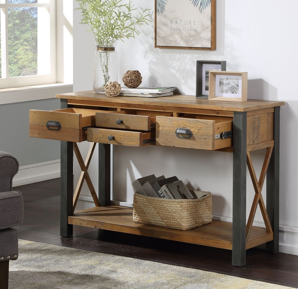 Urban Elegance Reclaimed Wood 4 Drawer Console Table