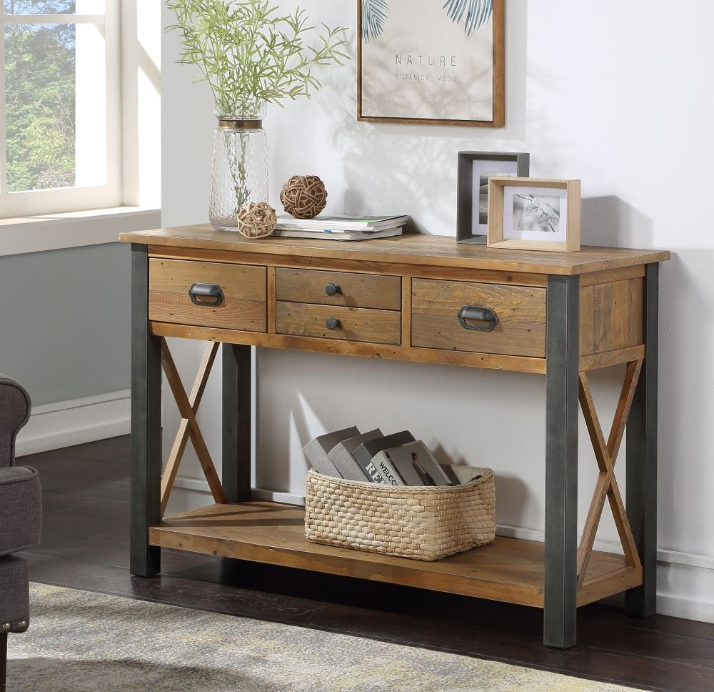 Urban Elegance Reclaimed Wood 4 Drawer Console Table