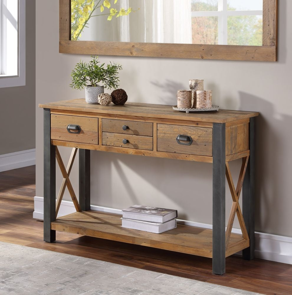 Urban Elegance Reclaimed Wood 4 Drawer Console Table