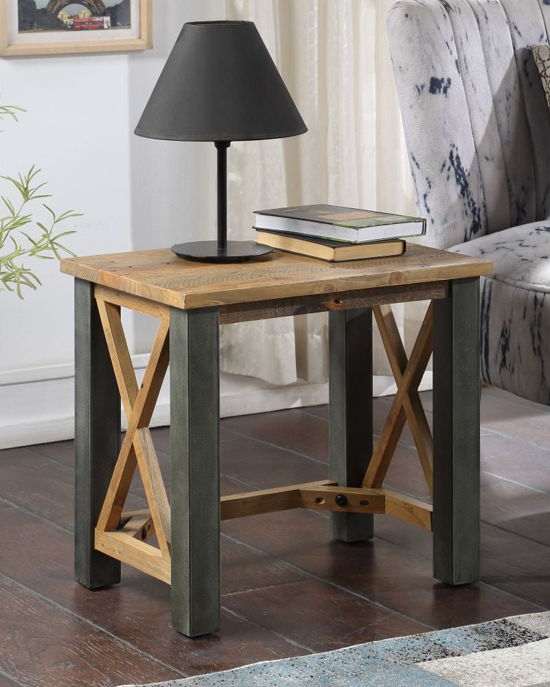 Urban Elegance Reclaimed Wood Open Front Side Lamp Table