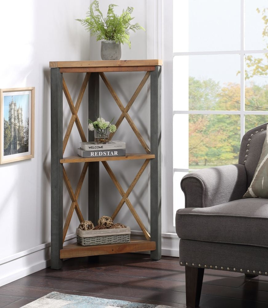 Urban Elegance Reclaimed Wood Small Corner Bookcase