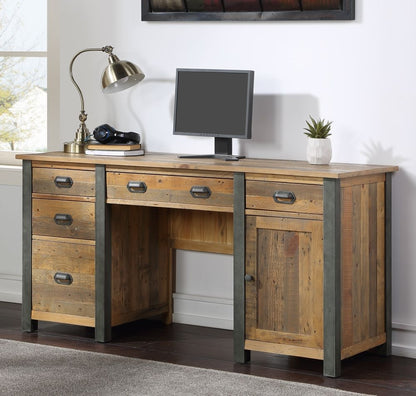 Urban Elegance Reclaimed Wood Twin Pedestal Home Office Desk