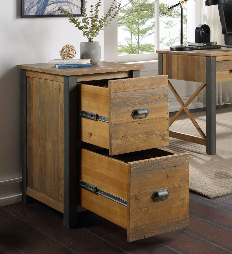 Urban Elegance Reclaimed Wood Two Drawer Filing Cabinet