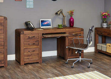 Shiro Walnut 1 Door 5 Drawer Computer Desk