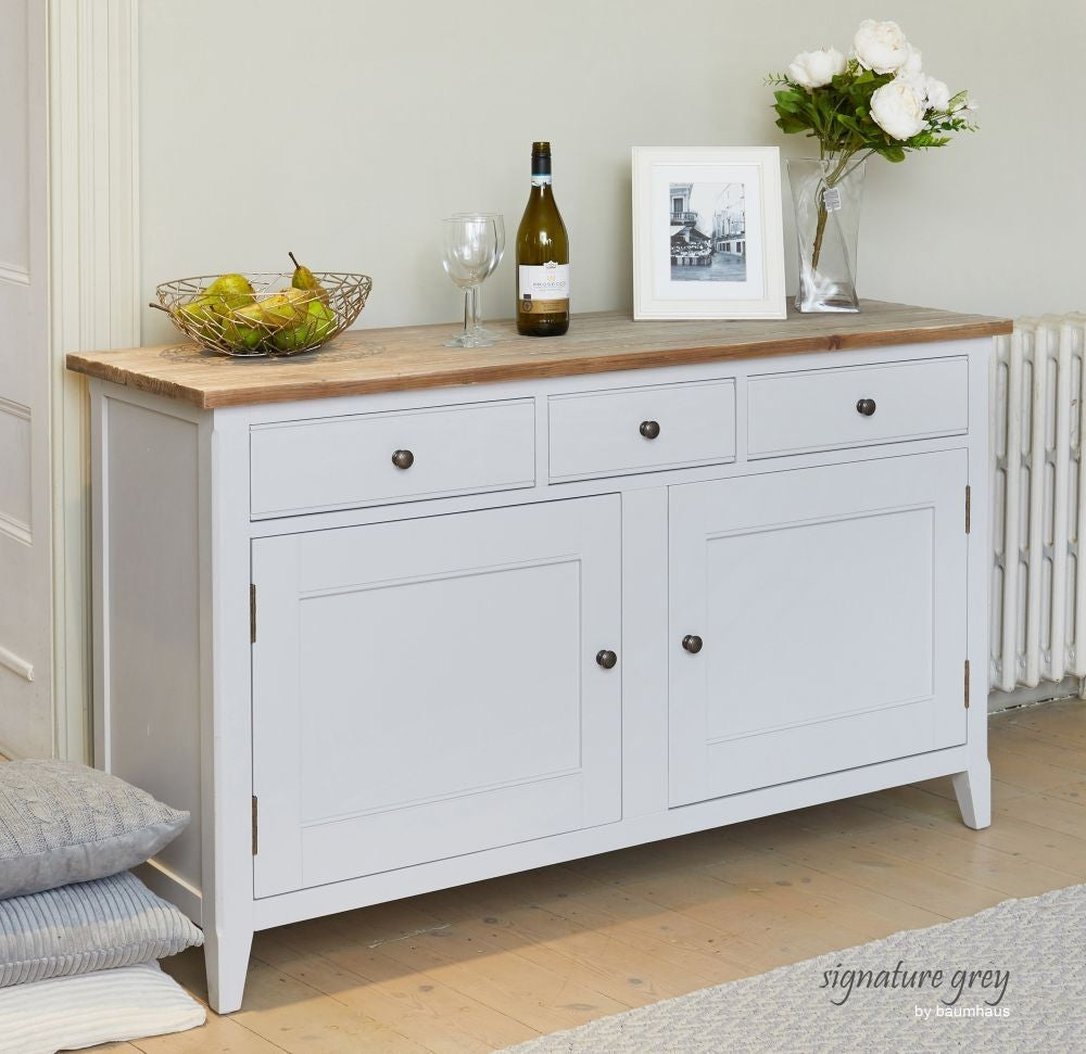 Signature Grey Painted 2 Door 3 Drawer Sideboard