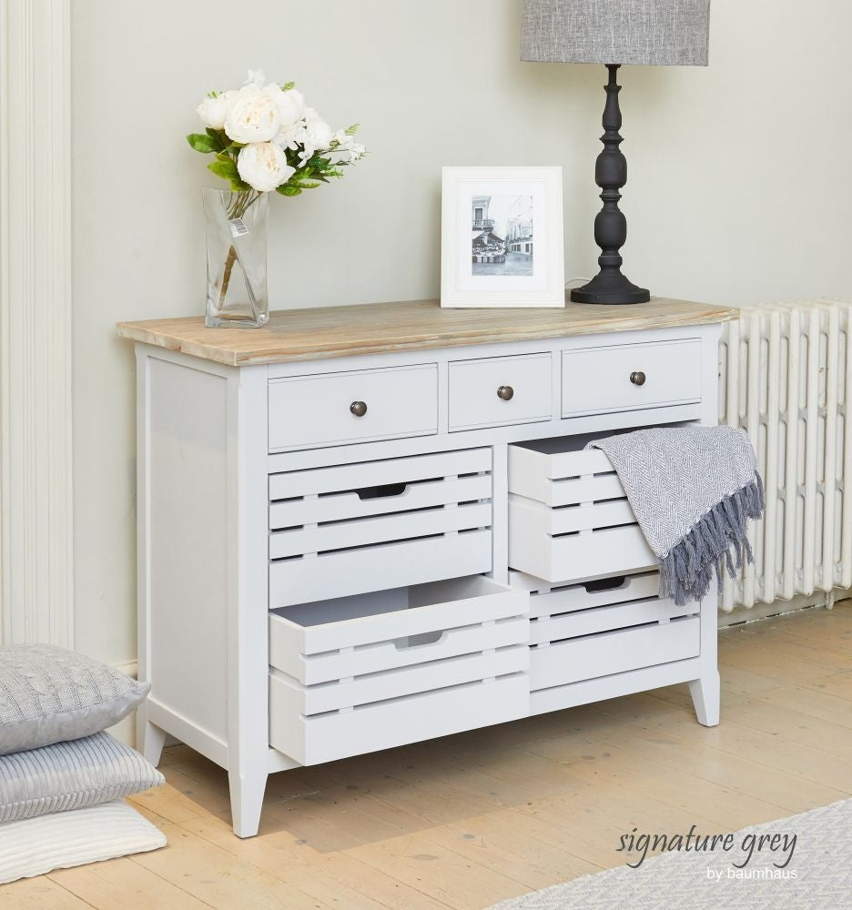 Signature Grey Painted 7 Drawer Sideboard