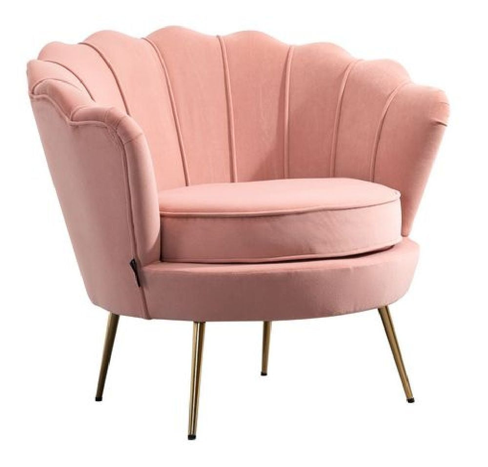 Ariel Coral Velvet Fabric Armchair with Gold Legs