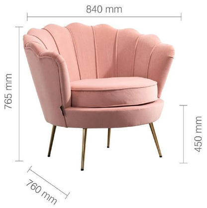 Ariel Coral Velvet Fabric Armchair with Gold Legs