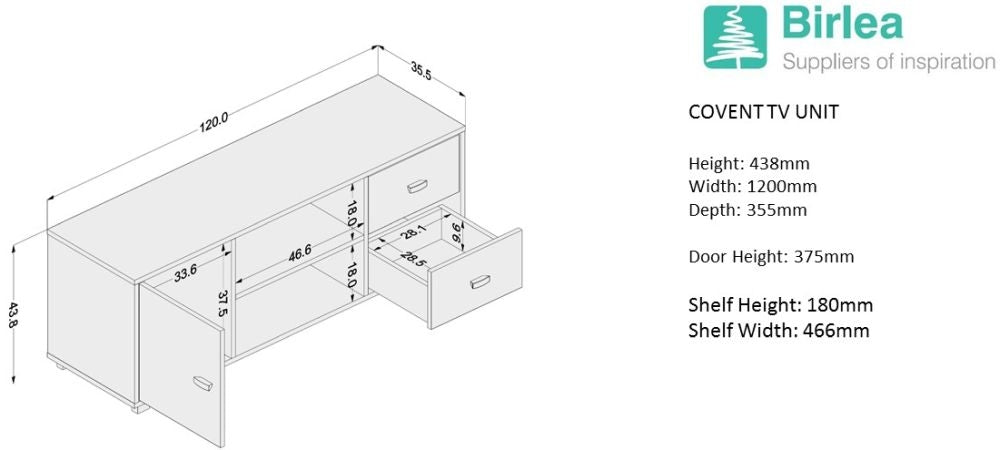 Covent 120cm Black 1 Door TV Unit