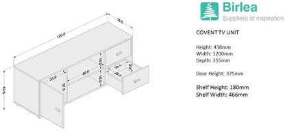 Covent 120cm White 1 Door TV Unit