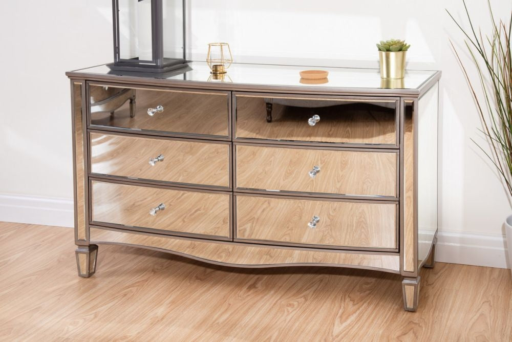 Elysee Mirrored Glass 6 Drawer Wide Chest