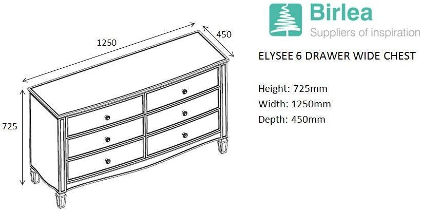 Elysee Mirrored Glass 6 Drawer Wide Chest